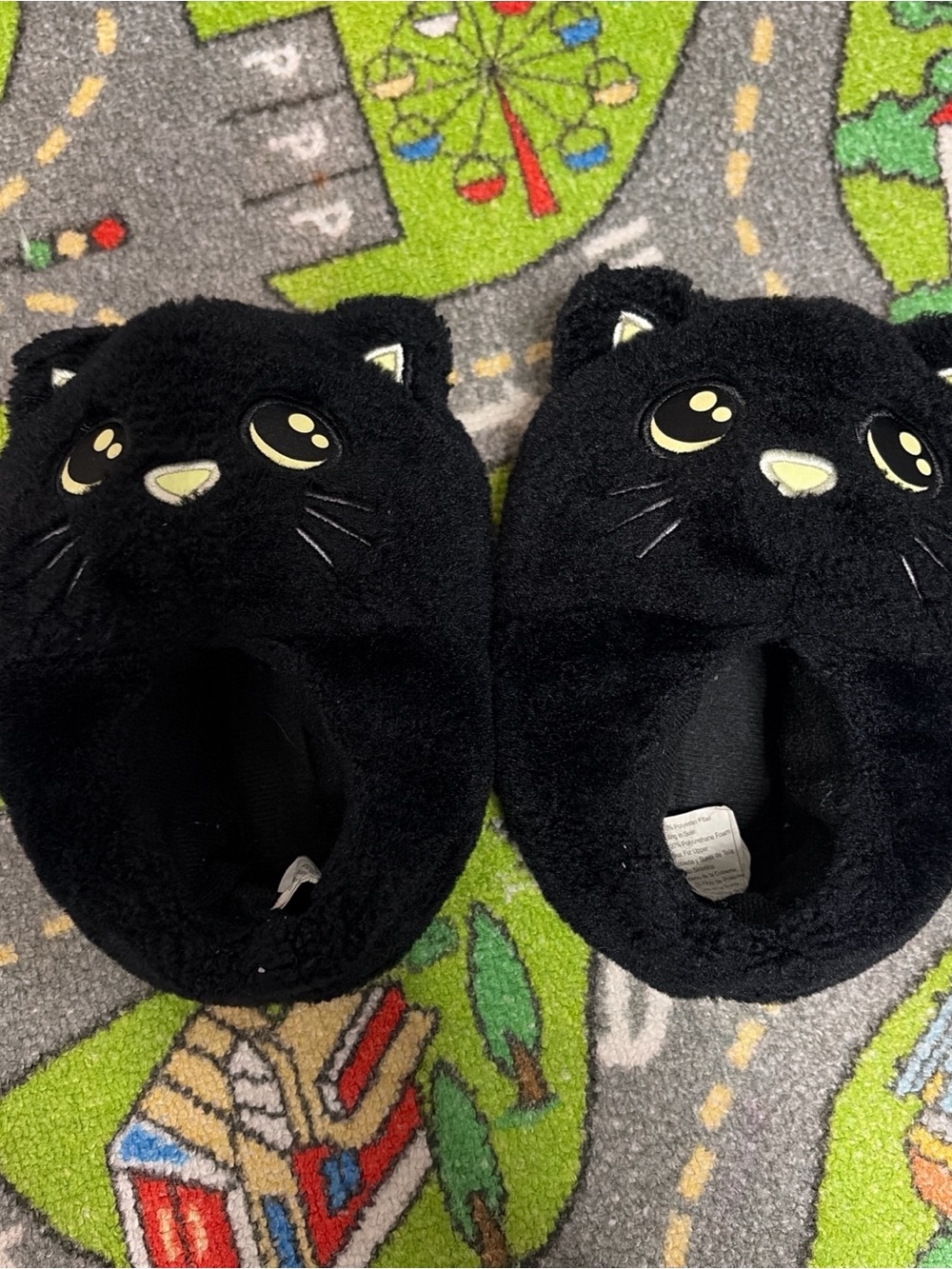 Black Cat Plush Kids Slippers - Size XS (7/8)
